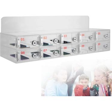 Imagem de Armário Acrílico Do Telefone Celular, Suporte Transparente Do Telefone Celular Com Porto De Carregamento, Cacifo Seguro E à Moda Do Telefone Celular Da Sala De Aula, Para Escola, 5slots