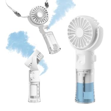Imagem de Frelisiy Ventilador portátil com nebulização, recarregável, operado por bateria, portátil, 4 velocidades e spray de 55 ml e ventilador de água pessoal USB dobrável de 360° para viagens, acampamento ao