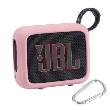 Imagem de BEAUDOM Capa de silicone compatível com alto-falante Bluetooth portátil JBL GO 4 resistente a arranhões com mosquetão e cordão (rosa)