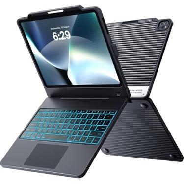 Imagem de CHESONA Capa com teclado para iPad Pro de 12,9 polegadas (6ª, 5ª, 4ª, 3ª geração-2022, 2021, 2020, 2018), capa com teclado de estação de ancoragem de hub 5 em 1 com HDMI/Touchpad multigesto