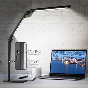 Imagem de Lâmpada de mesa LED com portas de carregamento USB, luz de leitura criativa ao toque, com luz dupla de memória e braço oscilante ajustável, modos de cuidado ocular de 15 W, 4 CCT e 4 níveis de brilho,