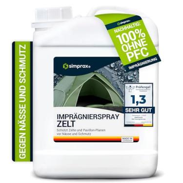 Imagem de simprax® Spray à prova d'água para barraca – Certificado ecológico, estável aos raios UV e biodegradável à prova d'água | Feito na Alemanha | Spray de impermeabilização melhora a repelência à água