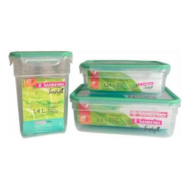 Imagem de Kit Pote Hermético 2,5L + 1,24L + 1,4L Freshy Micro-ondas Sanremo