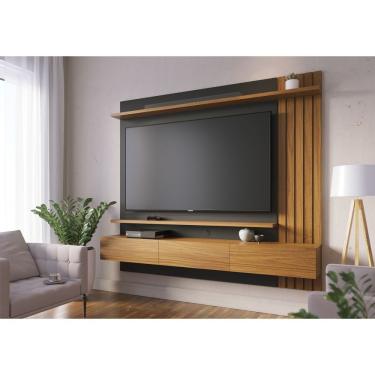 Imagem de Painel Para Tv Até 70" 2 Portas Basculantes 2 Prateleiras Juriti Colibri Noce Milano/Preto Fosco