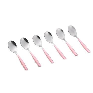 Imagem de Colher Café 15cm Inox 6 Peças Rosa Claro Glamour Bugatti