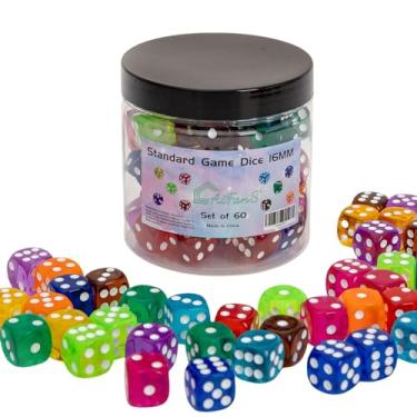 Imagem de 60 Pieces 16MM Dice Set, 6 Sided Standard Game Dices with Portable Box for Board Games,Worker Placement,Math Activities(Translucent Round Corners,10 Colors)