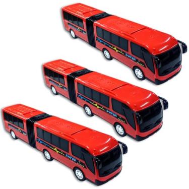 Imagem de 3 Ônibus Brinquedo Articulado Metropolitano Plástico Grande (VERMELHO)
