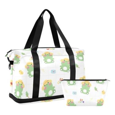 Imagem de Cute Dogs Bones Big Duffle Bags para viagem, bolsa de ginástica expansível para homens, bolsa feminina de fim de semana, Chapéu fofo de sapo, One Size