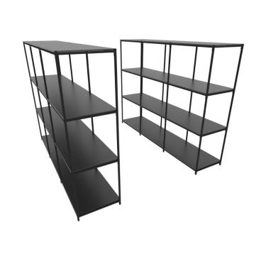 Imagem de Praleira De Aço Reforçada Mini Porta Pallet 200x60x90 Estante Estoque Bandeja Preta Módulos Conjugados 3 + 3