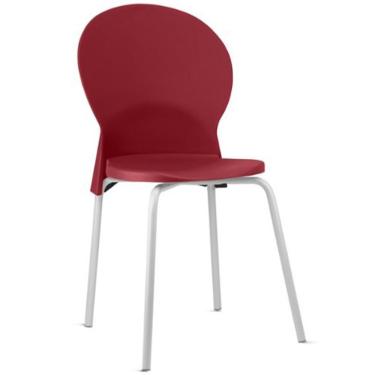 Imagem de Cadeira Mond F02 Estrutura em Aço Assento em Plástico Branco Vermelho para Sala de Jantar