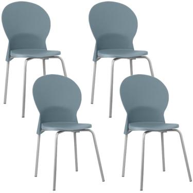 Imagem de Kit 04 Cadeiras Mond F02 Estrutura em Aço Assento Plástico Azul para Sala de Jantar e C...