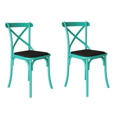 Imagem de Kit 2 Cadeiras Katrina Assento Corano Preto Aço Azul Turquesa Azul