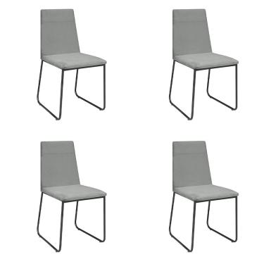 Imagem de Kit 4 Cadeiras De Jantar Cozinha Industrial Lexa Veludo Élpis Móveis Cinza Preta