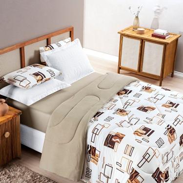 Imagem de Kit Edredom Queen Com Jogo De Lençol Malha 100% Algodão Quality 4 Peças - Avelã