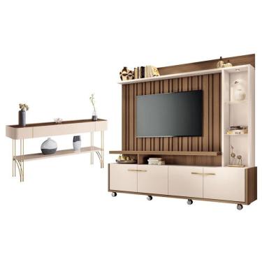 Imagem de Estante Home Theater Titan E Aparador Vivant Castanho Off White - Hb Móveis