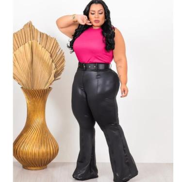 Imagem de Calça Flare Com Cinto Feminina Cintura Alta Plus Size Cirre - Dinamoti
