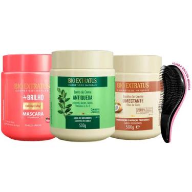 Imagem de Kit Máscaras Bio Extratus Mais Brilho Jaborandi Umectante 500g e Escov