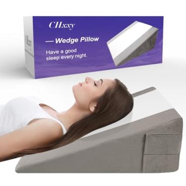 Imagem de CHxxy Almofada de espuma viscoelástica (25,4 x 61 cm x 61 cm) - refluxo ácido e alívio da dor nas costas, design inclinado anti-ronco, capa lavável removível para dormir e suporte pós-cirurgia