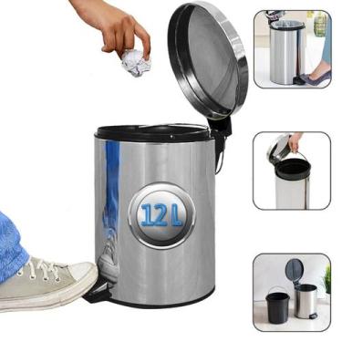 Imagem de Lixeira Cesto Inox Com Tampa E Pedal 12Lts Casa Escritório Com Balde I