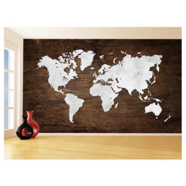 Imagem de Papel De Parede 3D Mapa Mundi Madeira Concreto 3,5M Nmu66 - Você Decor