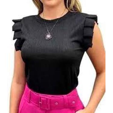 Imagem de Blusa babado canelada manga curta - Filo modas, Verde militar, G