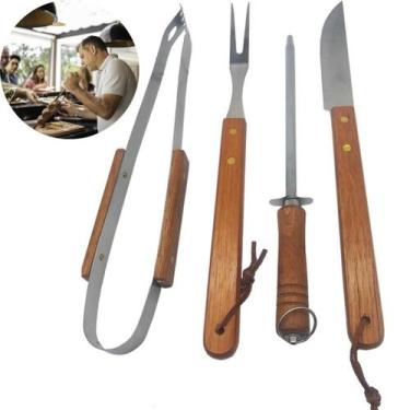Imagem de Kit Churrasco 4 Peças Com Faca Espeto E Garfo Aço Inox - Atena