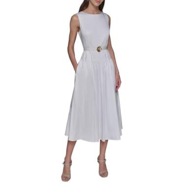 Imagem de KARL LAGERFELD Vestido feminino midi sem mangas com gola redonda, Branco macio, 40