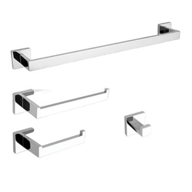 Imagem de Conjunto de acessórios para banheiro em aço inoxidável cromado, toalheiro, porta-toalhas, suporte para lenços de papel, gancho para roupão, acessórios para banheiro (conjunto com 4 peças)