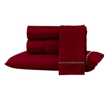Imagem de Kit Jogo Lençol Cama Box Casal Queen 400 fios Micropercal 03 Peças Ponto Palito (MARSALA, SOLTEIRO)