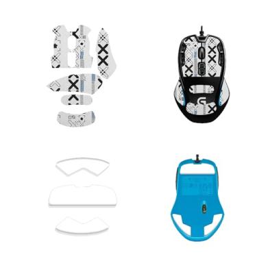 Imagem de NOUKAJU Fita adesiva para mouse cobertura total para Logitech G300s, kit de atualização de mouse profissional resistente ao suor, patins para pés de mouse (almofada de pé + fita adesiva branca para