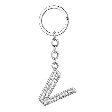 Imagem de BESPMOSP Chaveiro com letra A-Z Inials, presente para melhor amigo, chaveiros para mulheres, chaveiro de cristal brilhante, presentes de aniversário, V