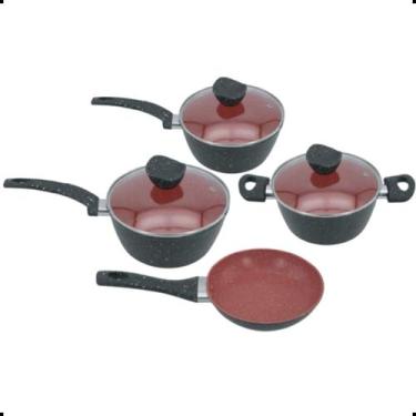 Imagem de Jogo de Panelas Cerâmica Vanilla Stone 4 Peças Antiaderente Tampa Vidr