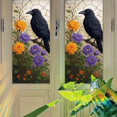Imagem de Starlit Patio Raven Película para janela estilo vitral gótico, painel de privacidade, capa decorativa para porta de entrada, sala de estudo, biblioteca 45 x 99,8 cm