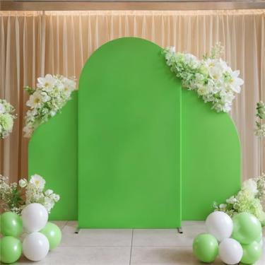 Imagem de Kitegrese Capa de arco de casamento elastano com suporte de arco, topo redondo Chiara e arco de meia lua conjunto de 3, para decoração de banquete de cerimônia de festa de aniversário (verde)