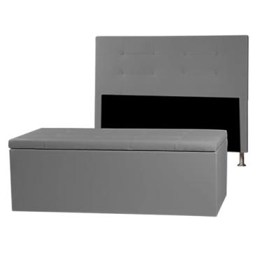 Imagem de Kit Cabeceira e Calçadeira Baú Queen 1,60m Berlim Corano Cinza - Pallazio