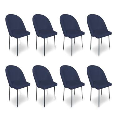 Imagem de Kit 8 Cadeiras Poltrona de Jantar Ariel Suede Azul Marinho Pés de Ferro Preto - Pallazio