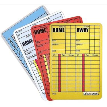 Imagem de WRITEonCARDS Cartas de árbitro regraváveis para futebol, conjunto de 4 cartas: vermelho/amarelo, pênaltis, cartão de recorde de jogo Plus (AR)