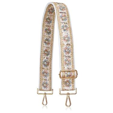 Imagem de ALLZEDREAM Bolsa de mão de substituição transversal alça transversal bolsa de ombro 5 cm de largura ajustável renda bordada lantejoulas, Flor de lantejoulas, 5CM, Lantejoulas de renda