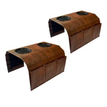 Imagem de Kit 2 Bandejas esteira protetor para braço de sofá costurada com porta copos e suporte(Marrom)