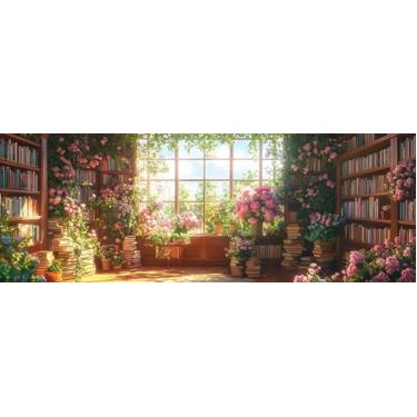 Imagem de Bimkole Kits de arte de diamante grande para biblioteca de adultos, conjunto de pintura de strass 5D DIY com diamantes arte flor por números, ponto cruz, decoração de parede para casa, 80 x 29 cm