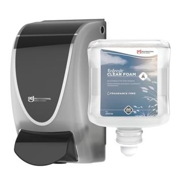 Imagem de SC Johnson Professional Dispensador de espuma transparente e kit iniciante de sabão de mão, dispensador de sabão de parede para sabonete de mão, cartucho de lavagem de mãos de espuma transparente de 1
