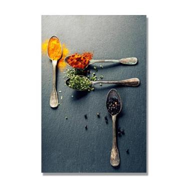Imagem de NHLDZYH Tela decorativa cozinha, arte vintage especiarias coloridas, arte de parede quadros para sala de estar quarto cozinha. A-14, 70 x 105 cm