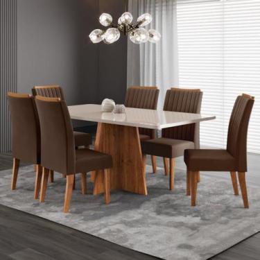 Imagem de Conjunto de Sala de Jantar 160x77,8cm Tampo com Vidro e 6 Cadeiras Tan