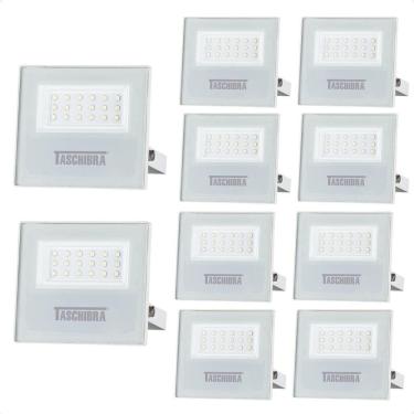 Imagem de Kit 10 Refletor Holofote Taschibra Led Tr Slim 20w Verde Prova Da água Ip65 Branco Bivolt