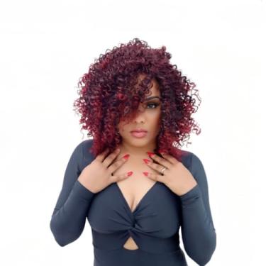 Imagem de Peruca Feminina Lace Wig 45 cm Cacheada Afro Fibra Organica Cheia Regulavel Perucas Femininas Cabelo(Californiana Marsala T1B/BUG)