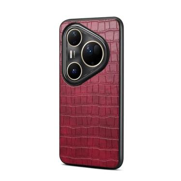 Imagem de HAOMRIYL Capa de couro para Huawei Pura 80 Ultra/80 Pro+/80 pro/80, capa com padrão de crocodilo retrô proteção para câmera à prova de choque capa fina, vermelha, 80
