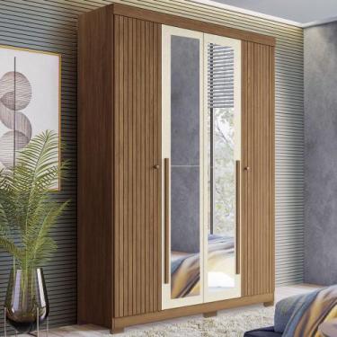 Imagem de Guarda-Roupa Casal Buriti 4 Portas 2 Gavetas com Espelho Ripado Jatoba