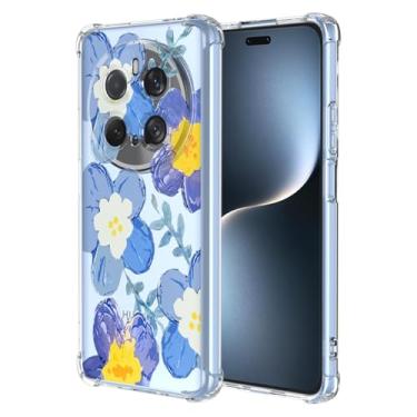 Imagem de RRXSYXL Capa para Honor Magic 7 Pro 5G com estampa floral transparente, capa macia à prova de choque para Honor Magic 7 Pro 5G, azul floral