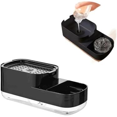 Imagem de Porta Detergente com Dispenser e Suporte para Esponja 2 em 1 – Organizador de Pia Compacto, Prático e Resistente – Capacidade 385ml – Ideal para Cozinha e Área de Serviço