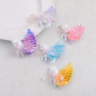 Imagem de 5 peças de grampos de cabelo de lantejoulas com glitter de unicórnio para crianças, meninas adolescentes, grampos de cabelo coloridos de jacaré, acessórios de festa de aniversário para crianças (E)